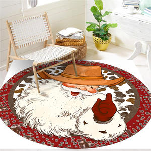 Tapis de Noël rond en velours cristal, motif Père Noël fantaisie, absorbant l'eau, pour salon et maison - Product Image 4