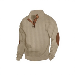 Pull à col montant zippé en maille gaufrée pour homme, manches longues, coupe décontractée, idéal pour l'automne, impression sérigraphique écologique - Product Image 3