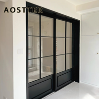 AOSTTER Porte coulissante française semi-solide avec plaque de protection, section supérieure en verre grillagé, design moderne et élégant, séparateur de pièce, cave à vin, hôpital