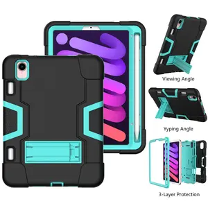 Factory direct robot stand thicker silicone rugged case for iPad mini 6 dual layers hybrid tablet cover