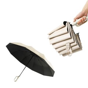 Parapluie solaire moderne et portable à 3 plis avec poignée à crochet pour cadeaux d'affaires, ouverture entièrement automatique et accrochage facile, utilisation en extérieur - Product Image 3