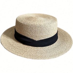 Nouveau Chapeau de Soleil de Luxe en Paille Fine de Raphia, Style Rétro Français, à Bord Plat et Tressage Fin, pour l'Été et les Voyages - Product Image 5