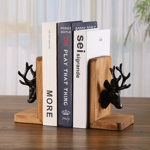Sujetalibros de Madera Maciza con Cabeza de Ciervo, Estilo Moderno y Sencillo, Organizador de Librería, Decoración para el Hogar y Oficina - Product Image 3