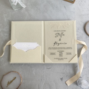 Elegante Invitación de Boda en Acrílico Transparente y Papel Plateado con Detalles en Terciopelo Beige, Juego de Tarjetas RSVP, Lujo para Celebración de Matrimonio o Festival - Product Image 4