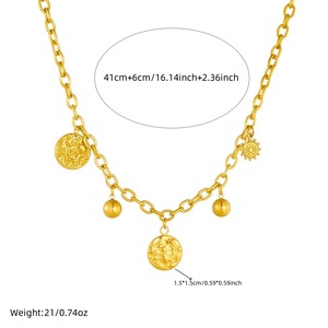 Retro Fashion Star Moon Sun Face Round Pendant Gold Plated Stainless Steel O Chain Necklace - Product Image 4
