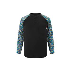 Camicia Henley con Bottoni e Tasca Singola, Motivo Patchwork Personalizzato, NFPA2112 Antistatica e Ignifuga, Abbigliamento di Sicurezza in Cotone Lavorato a Maglia - Product Image 1