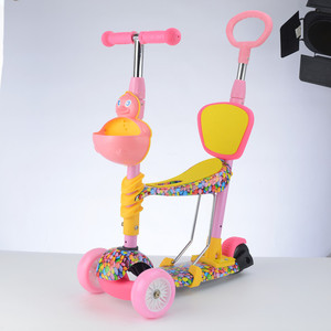 Scooter 3 en 1 con barra de empuje para niñas de 1 a 3 años, diseño de dibujos animados, material plástico, juguete de empuje y arrastre con cesta de almacenamiento. - Product Image 2