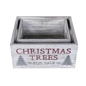 Set von 2 Distressed dekorative Lagerung Nistkasten Holz benutzer definierte Logo Geschenk Weihnachts box Verpackung