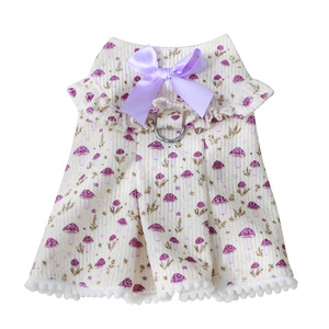 Mushroom Print Snap <b>Button</b> Skirt For Small <b>Dogs</b> Teddy Bichon Spring Outfit Cute Dress With Bow And Leash Ring - Product Image 5