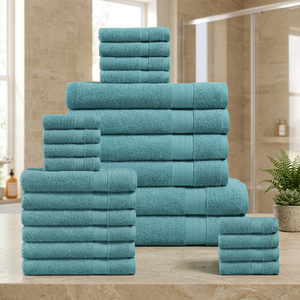 Ensemble de serviettes de bain bleu sarcelle, 6 pièces, en coton doux et moelleux, couleur unie, pour la maison, l'hôtel, le spa, adulte - Product Image 1