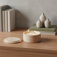 Bol à bougie de luxe en travertin, multi-mèches, texture poreuse naturelle, récipient en pierre, pot à bougie, décoration moderne pour la maison et le spa, intérieurs élégants