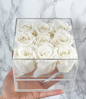 Prix usine 9 boîte à souvenirs en acrylique carrée de roses naturelles préservées pour Noël Saint Valentin