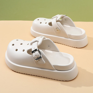 Women's Solid Color <b>Clogs</b> Platform Height Increasing Closed Toe EVA Breathable Non Slip Durable Beach Sandals Summer White - Product Image 3
