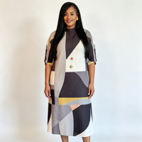 Robe longue plissée à imprimé géométrique coloré pour femmes africaines, manches 3/4, coupe ample, pour tenue décontractée, Sehe Fashion