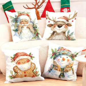 Декоративные подушки в рождественском стиле с изображениями Санты, оленей, пряничных человечков и снеговиков для праздничного украшения дома. - Product Image 1