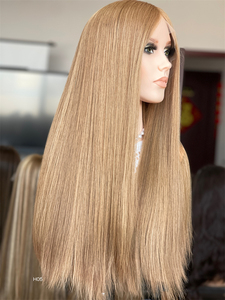 2025 cheveux slaves 24 pouces blond casher perruque Super légère couche blanchiment noeud cheveux vierges Style droit pour les femmes pour les Salons de coiffure - Product Image 2