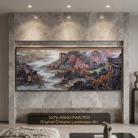 Peinture chinoise Shanshui géante 367x144cm, paysage forestier rouge peint à la main avec motifs Feng Shui sur papier Xuan pour grand hall
