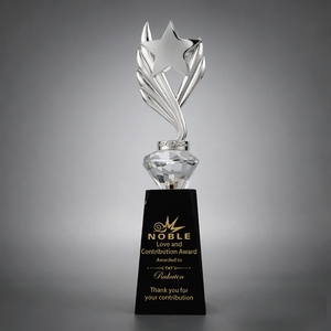 Étoile en métal argenté <span class=keywords><strong>de</strong></span> fabrication noble avec base en cristal noir, logo personnalisé sur mesure, cadeau d'entreprise, trophée scolaire, récompenses - Product Image 2