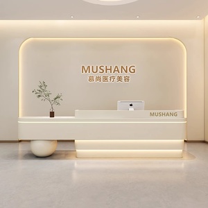 Venta caliente Hotel Diseño moderno Mostrador de salón de belleza de madera Mostrador de recepción de <span class=keywords><strong>oficina</strong></span> blanco - Product Image 3