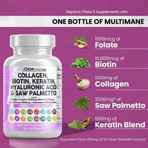 90 Píldoras de Colágeno para Cabello y Piel, 1000mg de Biotina, 10000mcg de Queratina, Saw Palmetto, Ácido Hialurónico, Bloqueador de DHT con Vitamina E y Ácido Fólico - Product Image 3