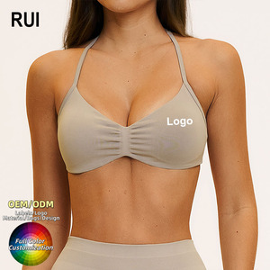 RUIQUWIN OEM Custom Women's Seamless Plus Size Bra Halter <b>Neck</b> Ruched Backless High Elastic <b>Padded</b> Pilates Fitness Sport Bra - Product Image 1