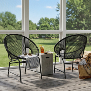 Juego de 2 Sillas de Mimbre para Patio Exterior, Ratán PE Negro y Estructura de Hierro, Asientos Modernos para Jardín, Portátiles y Cómodos - Product Image 2