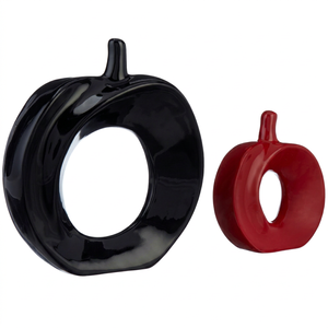 Modern Ceramic Apple Vase Set Decorative Hollow Tabletop Flower Vase for Living Room Bedroom Office Home Decor Red & Black - Product Image 1