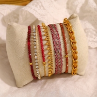 Bracelet tissé Bowei en acier inoxydable plaqué or 18 carats avec chaîne blanche et perles géométriques