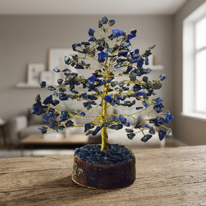 Vente en gros d'artisanat fait main en pierres semi-précieuses, style chakra, avec 300 perles dorées en agate et lapiz lazuli, en forme d'arbre de Noël - Product Image 1