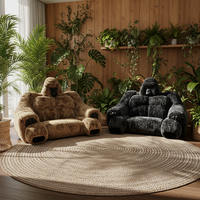 Canapé-lit en cuir noir sur mesure King Kong Gorilla, ensemble de meubles audacieux en bois et tissu à thème animalier unique pour salons, villas et halls