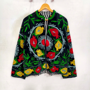 เสื้อแจ็คเก็ตปักลายซูซานีผ้ากำมะหยี่สำหรับผู้หญิง ระบายอากาศได้ดี ลายดอกไม้ งานฝีมือทำมือ เสื้อแจ็คเก็ตผู้หญิง ดีไซน์สวยงาม - Product Image 1