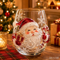 Verre à vin en verre borosilicate de Noël, motif Père Noël et bonhomme de neige, verre à boire résistant à la chaleur, décoration de table de Noël, cadeau de fêtes