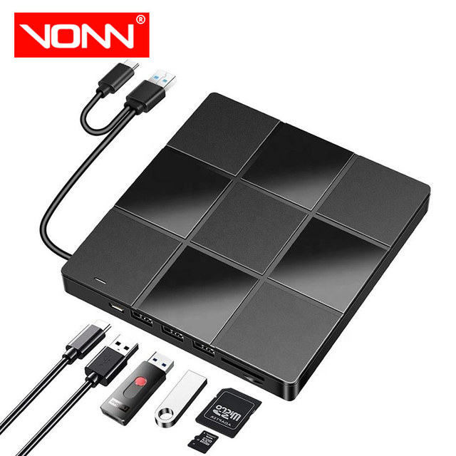 Ultra-Thin 7-in-1 USB Optical Drive High-Speed Read Write Type-C External CD/DVD Burner Slim +/- RW for Laptop Portable Devices