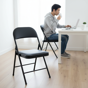 Chaise <span class=keywords><strong>de</strong></span> <span class=keywords><strong>salle</strong></span> à manger ergonomique pliable en métal avec coussin pour restaurant extérieur, intérieur, bureau et réception - Product Image 2