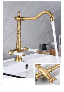 Grifos de Lavabo de Latón Antiguos Franceses de un Solo Orificio, con Doble Manija, Mezcladores, Grifos Giratorios para Cocina y Baño - Product Image 3