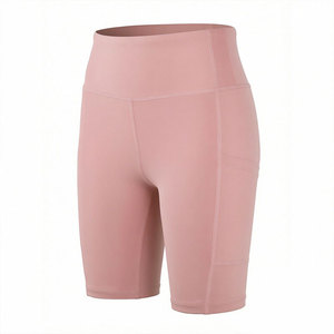 Tiyo High Waisted Yoga Shorts Pink Spandex/Polyester <b>Elastic</b> Waist Quick Dry with Pocket for Running Sports - Product Image 1