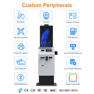 Kiosque de paiement automatique à écran tactile capacitif d'intérieur avec SDK, accepteur de billets et de pièces, recycleur, lecteur de cartes, imprimante A4, boîtier métallique, sur pied - Product Image 4