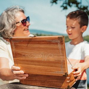 Caja de recuerdo de memoria-Caja de madera grande con tapa con bisagras-Caja de almacenamiento de madera decorativa rústica con forro de cuero de gamuza - Product Image 6