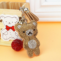 Teddybeerpatroon Luxe Designer Kristallen Lederen Sleutelhanger Schattig Cartoon Bling voor Kinderen Lichtgewicht Sleutelhanger Cadeau Idee Fruit Hond