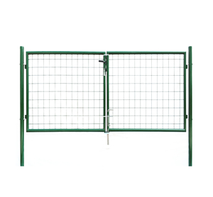 Valla de malla de alambre para manualidades de hierro, puerta doble, puerta de jardín económica europea con revestimiento de Pvc verde con poste redondo de bloqueo de seguridad - Product Image 1