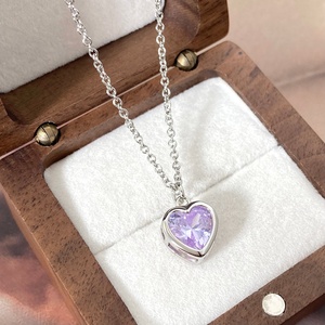 Colliers pendentifs tendance, bijoux plaqués or avec opale et zircone, collier à breloque cœur charmant pour filles - Product Image 5