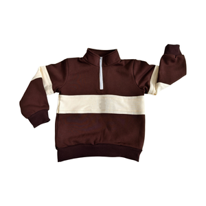 <span class=keywords><strong>Sweat</strong></span>-shirt à demi-zip en molleton français beige rayé doux pour garçon avec logo brodé personnalisé - Product Image 3