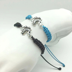 Bracelet tressé unisexe en alliage de zinc avec tête de cheval, noir et bleu, cadeau de couple DIY, bijoux, origine Yiwu YM 0313 - Product Image 1