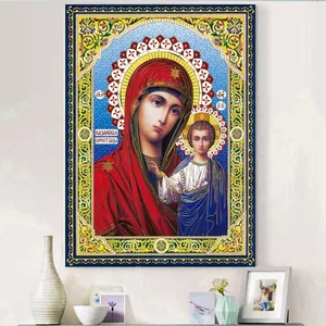 Crystal Full Round Diamond Painting Wall Sticker Mosaic Gift Virgin Mary Jesus Christ