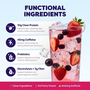 Poudre de Protéine de Lactosérum, Prébiotiques Clairs, Saveur Fraise Açaï, Fibres, Électrolytes, Amélioration de la Densité Osseuse, Nutrition Sportive et Fitness - Product Image 2