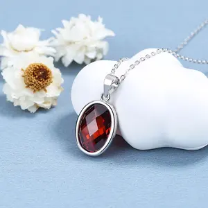 Sterling Silver 925 Oval Shaped Stone Pendant Bezel Design Gemstone Necklace for Gift