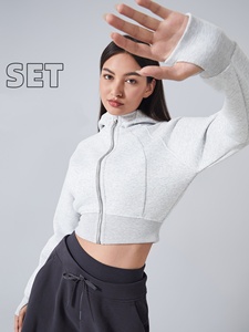 <span class=keywords><strong>Veste</strong></span> de yoga à col montant avec trou pour le pouce, coupe ajustée, doublée de <span class=keywords><strong>polaire</strong></span> respirante, fermeture éclair sur le devant, logo personnalisé, en spandex/nylon 220g - Product Image 4