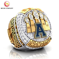 Bague de championnat personnalisée pour ligue sportive scolaire, bague de championnat personnalisée entièrement pavée de zircone cubique, logo en émail, bague sportive pour hommes