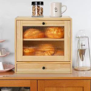 Caja de Pan de Madera Maciza Shu Chen de Doble Capa con Cajón, Almacenamiento de Cocina, Color Natural, Uso en Escritorio - Product Image 1