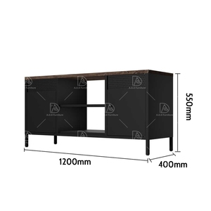 Soporte de <span class=keywords><strong>TV</strong></span> moderno negro, mesa de centro, armario de almacenamiento de 3 puertas de lujo con tapa de madera de acero para el hogar, sala de estar o dormitorio escolar - Product Image 4